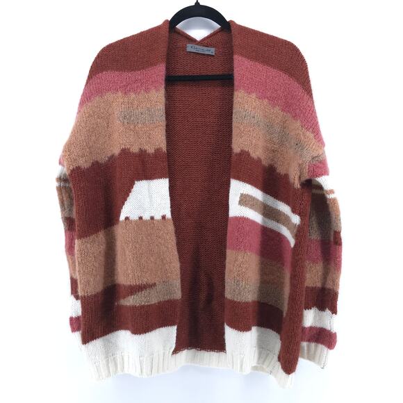 Elsamanda Womens Neutral Alpaca Wool Boho Southwestern Abstract Open Cardigan M - Picture 1 of 10